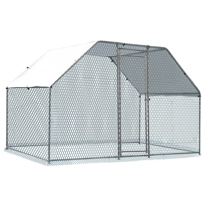 6.5x9.8x6.5 ft Metal Chicken Coop, Walk-in Poultry Cage with Cover