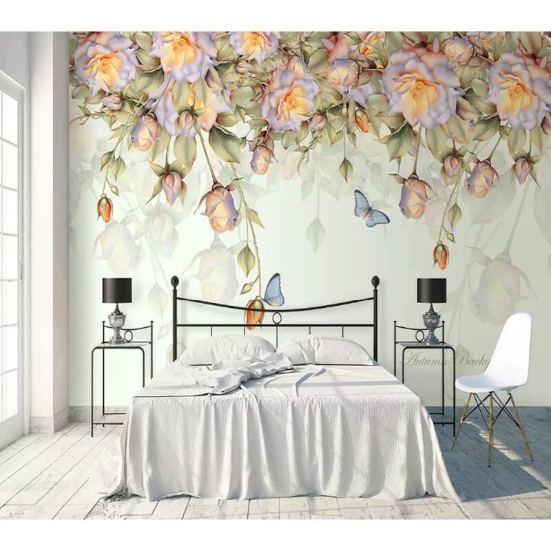 GK Wall Design Orange Rose Vintage Floral Classical Removable Wallpaper