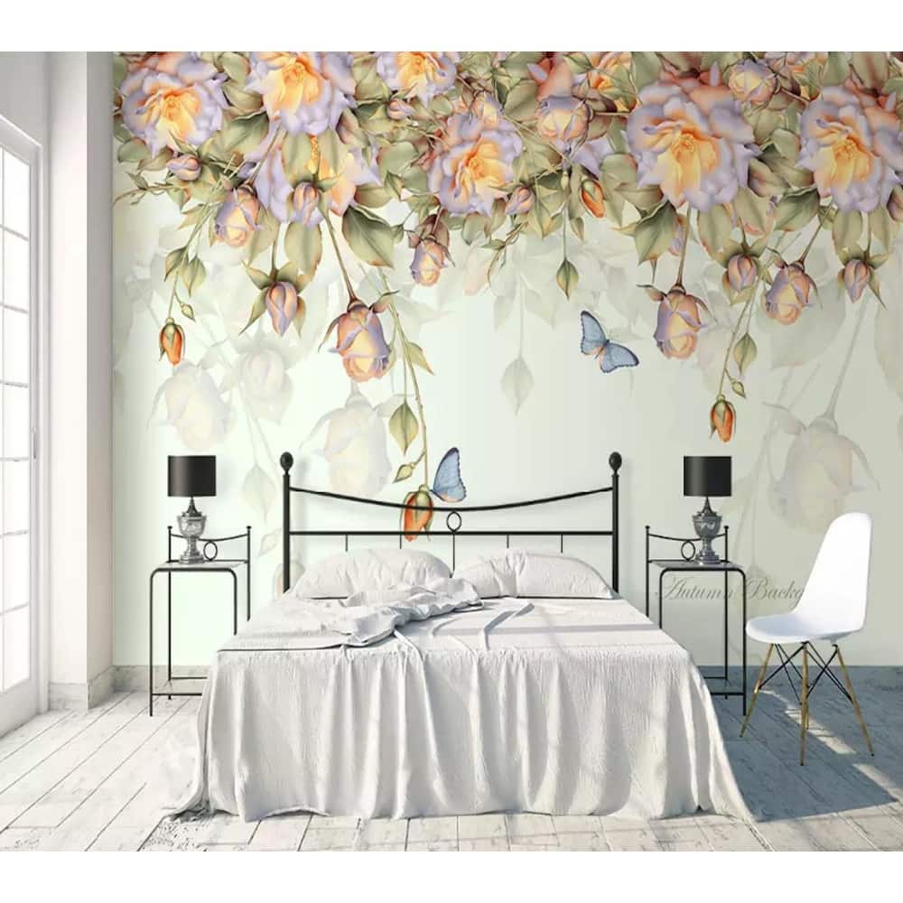 GK Wall Design Orange Rose Vintage Floral Classical Removable Wallpaper