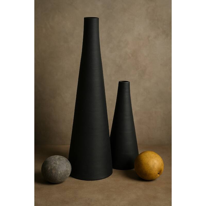 Terracotta Vase Natural Black Dia 4.33" - NATURAL BRUNT BLACK - NATURAL BRUNT BLACK