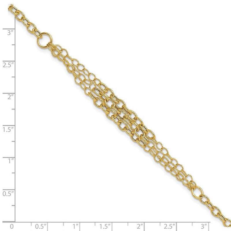 Curata 14k Yellow Gold 7.5" 3mm Textured 3 Layer Fancy Bracelet
