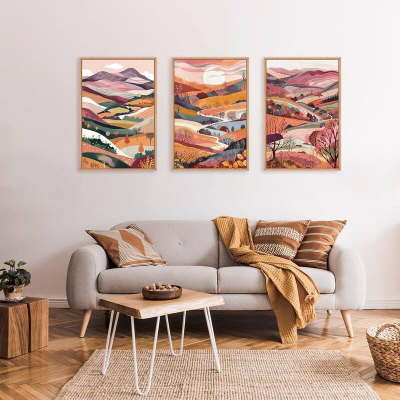 Nature Landscape Painting with Pink Mountains & Forest
