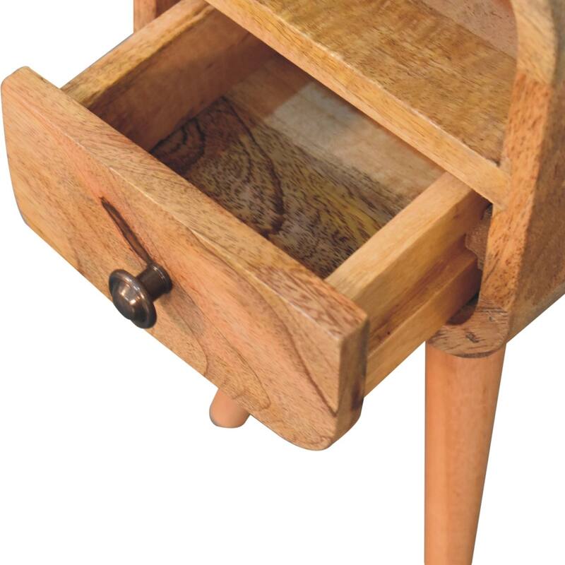 Artisan Furniture Solid Wood Extra Mini Oak-ish Curve Open Slot Bedside, 1 drawer