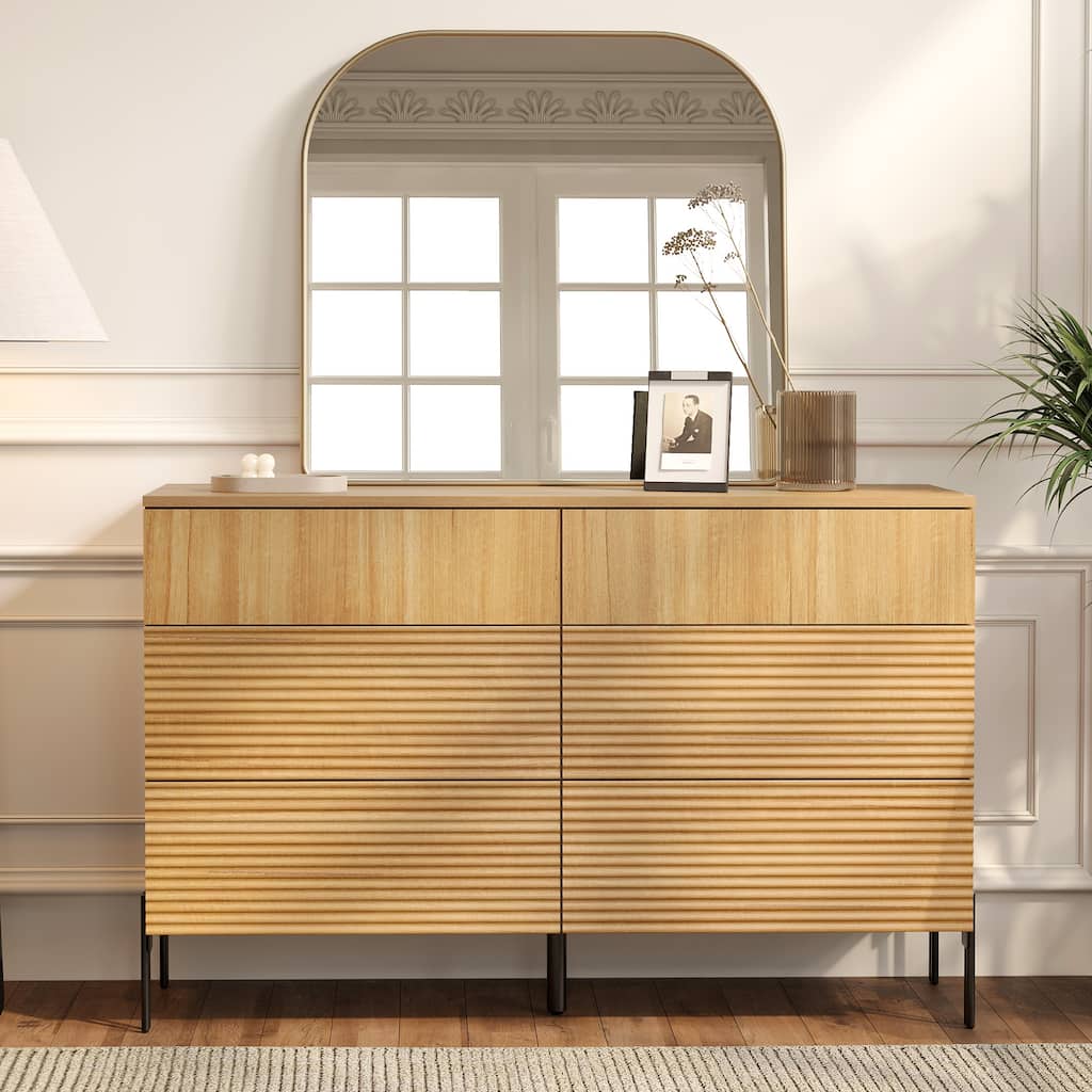 WAMPAT 6 Drawer Baby Dresser For Bedroom, Double Chest Of Drawers For Kids With Minimalist Reeded Design
