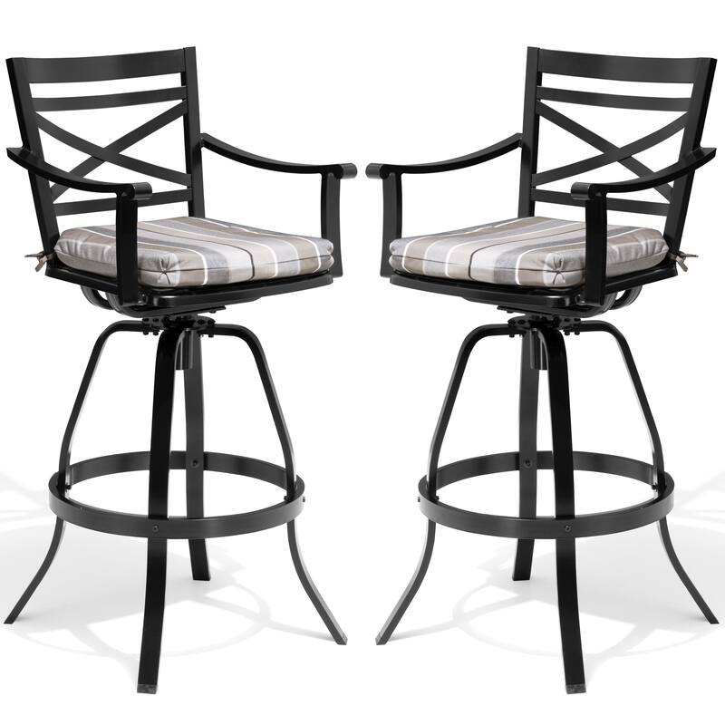 All-Weather Patio Outdoor Indoor Aluminum Swivel Bar Stools with Sunbrella Cushion - MILANOCHAR - 2-Piece