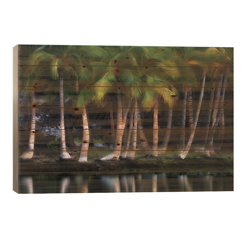 Palms Lakeside Print On Wood by Dennis Frates - Multi-Color - 26x40x1.5