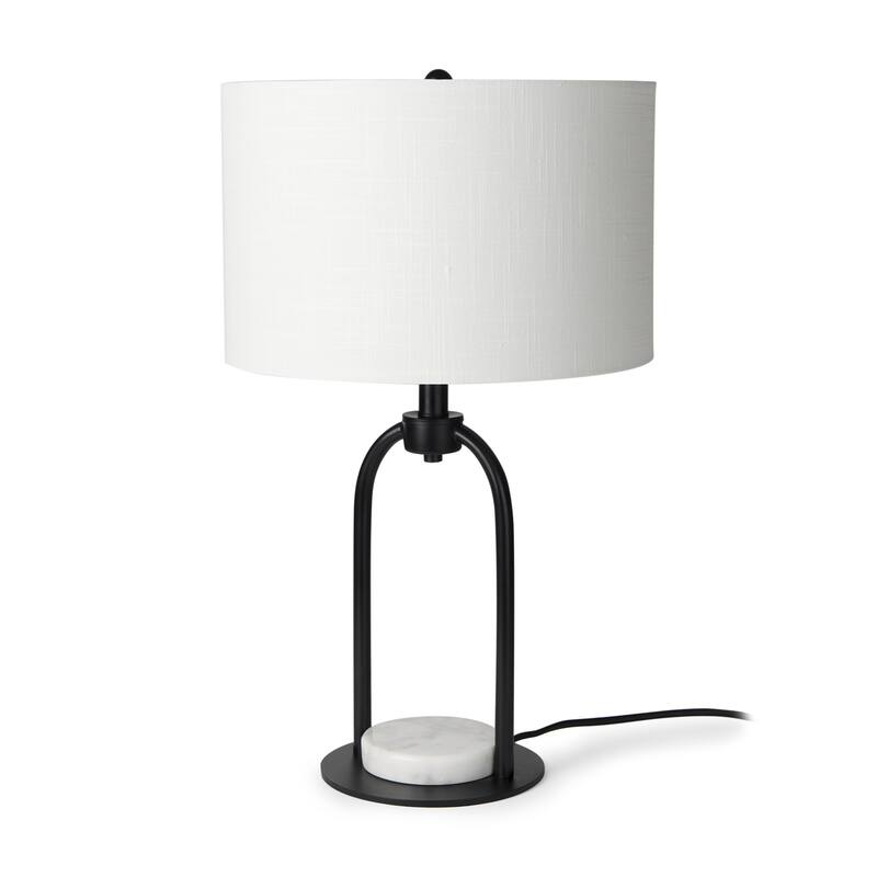 Sarah Arched Black Metal w/Marble Accent & White Shade Table Lamp - Black