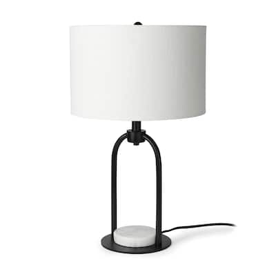Sarah Arched Black Metal w/Marble Accent & White Shade Table Lamp
