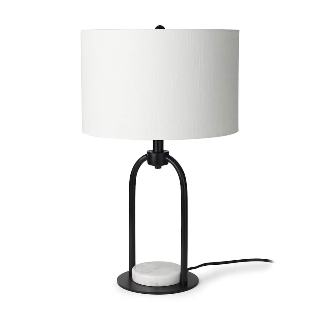 Sarah Arched Black Metal w/Marble Accent & White Shade Table Lamp