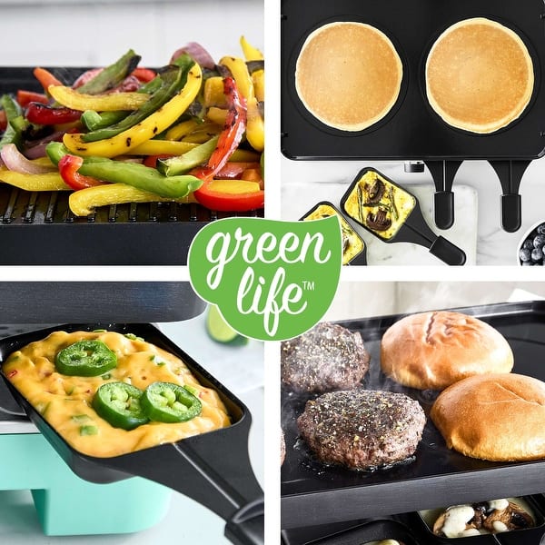 GreenLife Raclette Indoor Tabletop Grill, 2in1 Grill and Griddle On