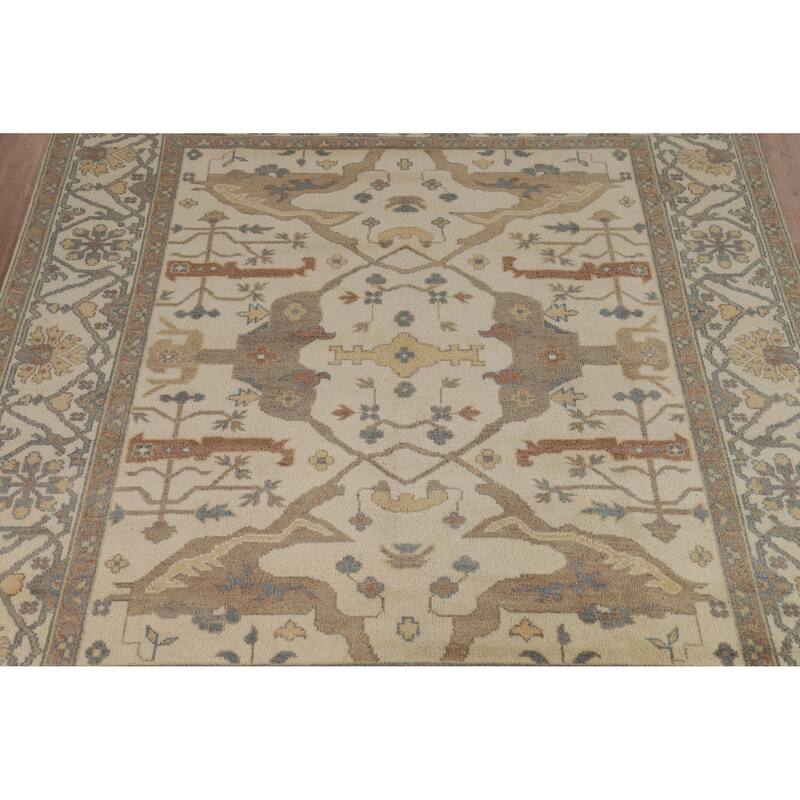 Earth Tone Oushak Indian Area Rug Hand-Knotted Wool Carpet - 8'3" x 9'8"