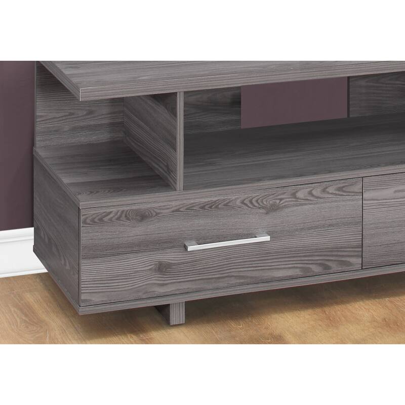 48 Inch Grey Wooden Entertainment Center with Open Storage Shelves and Two Drawers for Living Room - 47.75”L x 15.75”W x 20”H