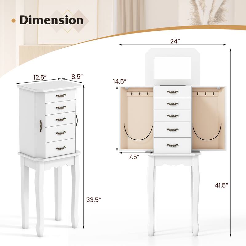 Gymax Jewelry Wood Cabinet Armoire Storage Box Chest St& Organizer