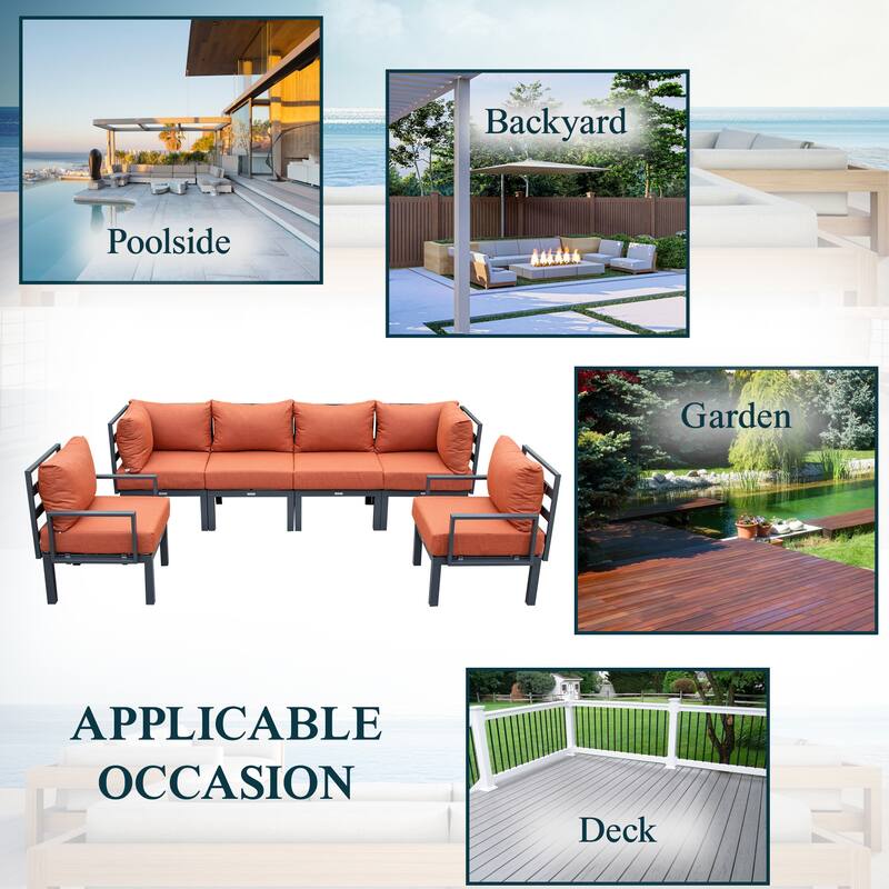 Chelsea 6-Piece Outdoor Patio Sectional Set in Black Aluminum with Removable Cushions for Backyard Garden and Patio Deck