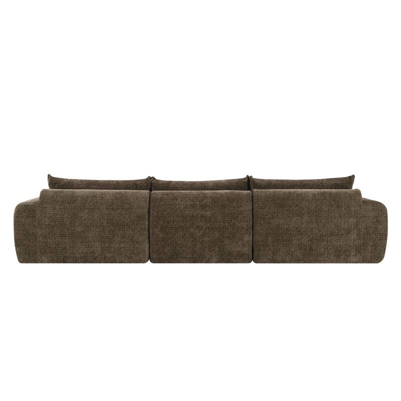 Particle Chenille Sectional Sofa Pull-line Pull-point Design Sofa with Movable Ottoman