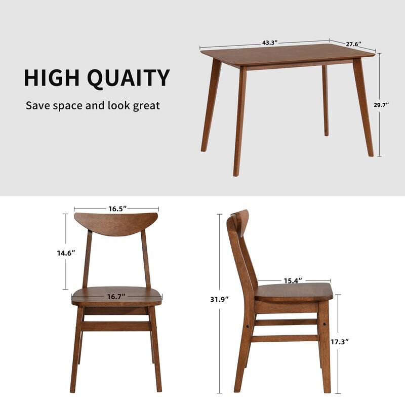 Mid-Century 5-Piece Wood Rectangular Dining Set