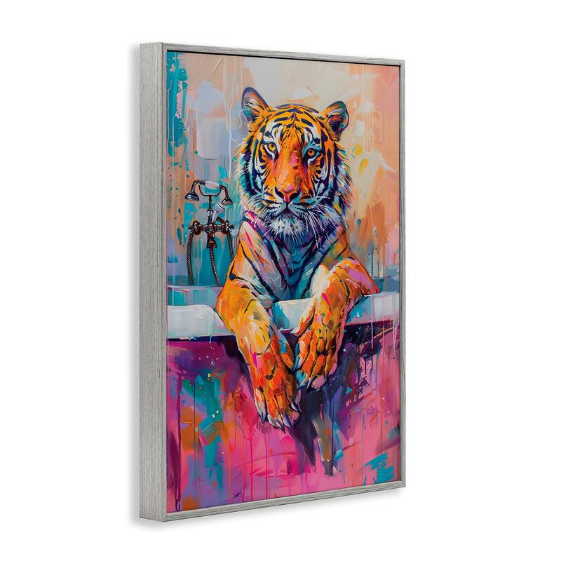 Stupell Bathing Tiger in Bright Tub Framed Giclee Art Design By LSR Design Studio