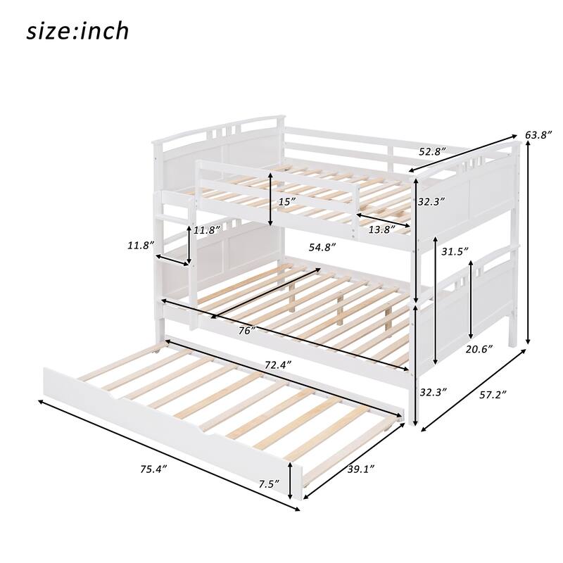Full-Over-Full Bunk Bed with Twin size Trundle , Separable Bunk Bed for Bedroom