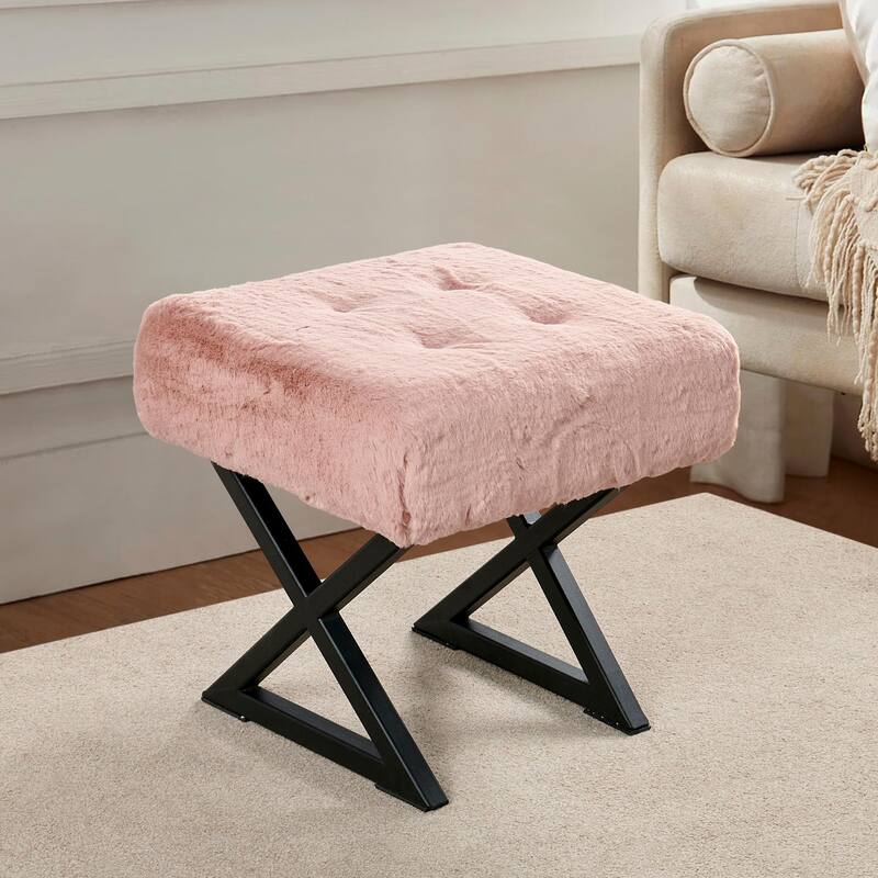 FauxFur Ottoman Vanity Stool 19"X19"X19".