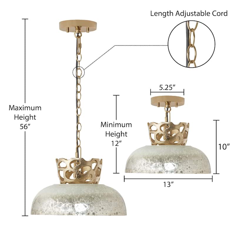 Bethanie River of Goods Dome-Shaped Pendant Lamp with Silver Glass Shade - 13"x 13"x 12/56"
