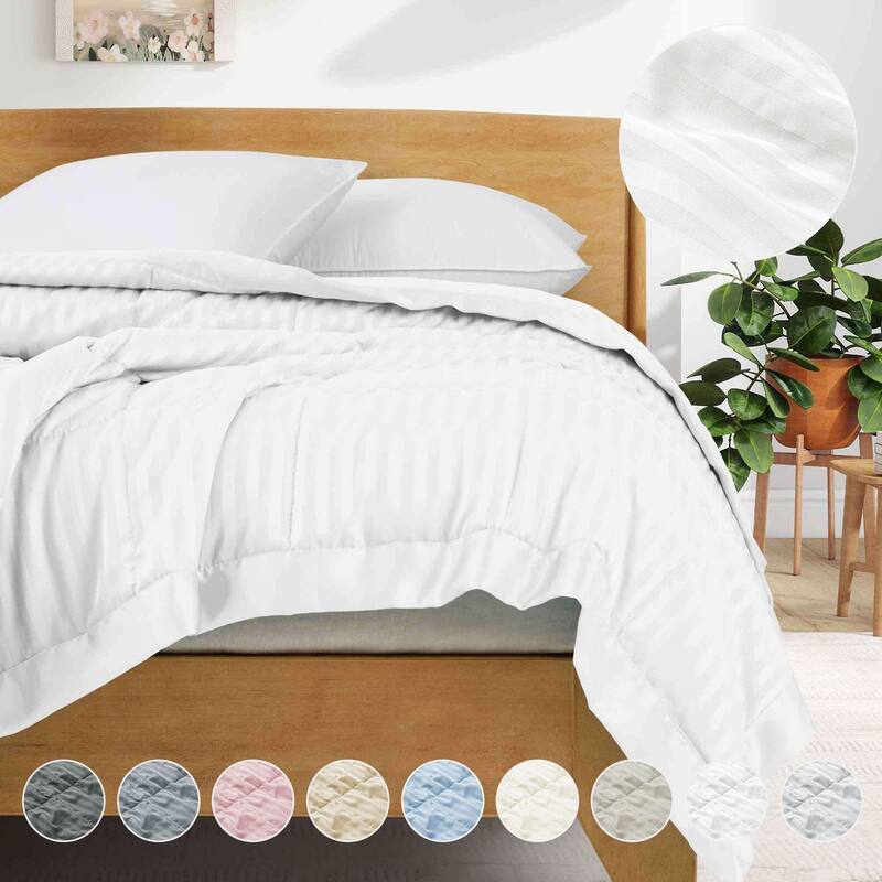 Hotel Quality Luxury Lightweight Jacquard Soft Bed Blanket with Satin Trim, Cozy and Warm - King - White
