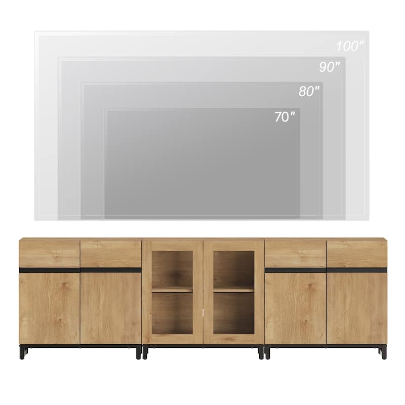 Modern TV Stand for Tvs Up to 100 Inch, 3 In 1 TV Console with Glass Doors and 2 Drawers, Entertainment Centerf or Living Room
