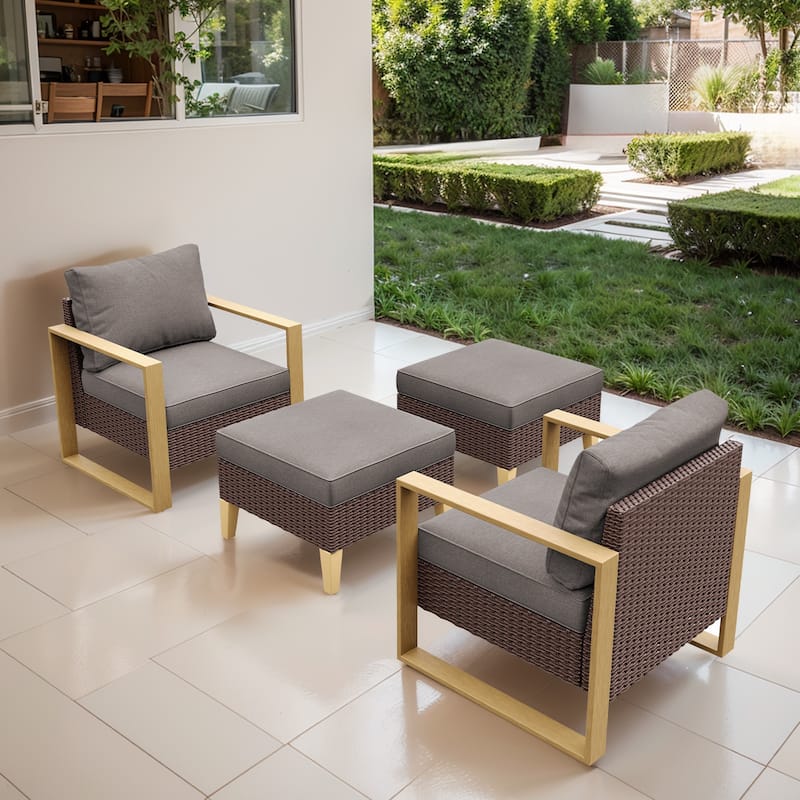 Gymojoy Outdoor Patio Chair with Ottoman Set of 4 - Brown - Grey