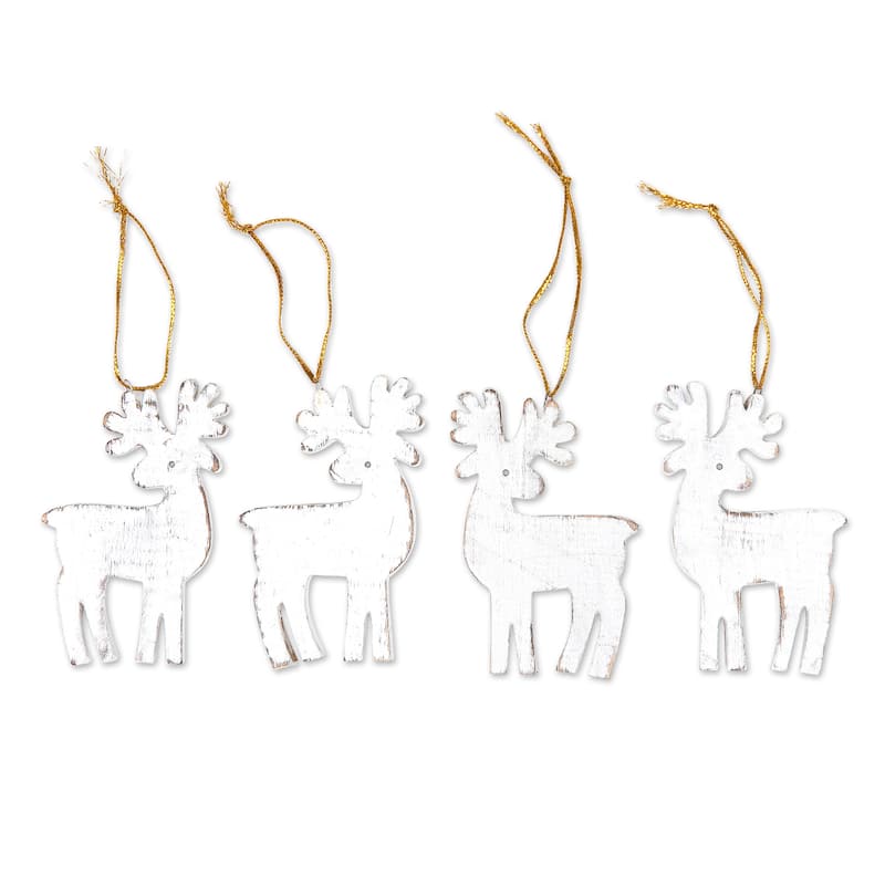 Novica Handmade Snowy Reindeer Wood Holiday Ornaments (Set Of 4)