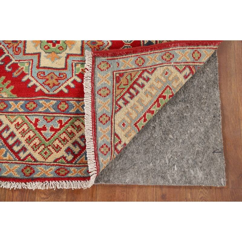 Geometric Red Kazak Oriental Accent Rug Handmade Wool Carpet - 3'4" x 5'1"
