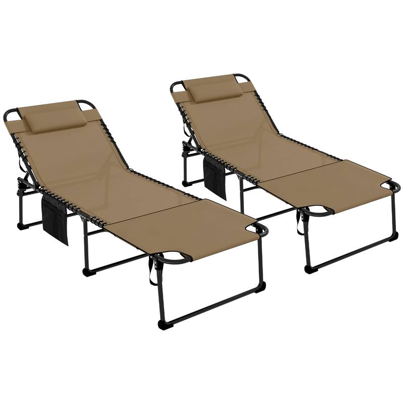 Outsunny 2 Piece Folding Chaise Lounge with 5-level Reclining Back, Outdoor Tanning Chair with Reading Face Hole