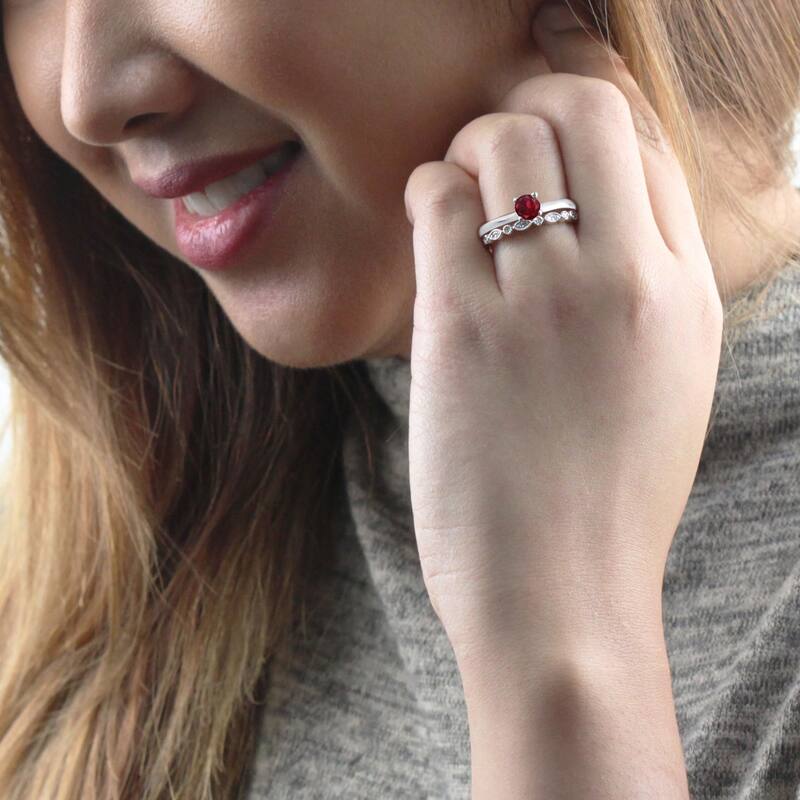 Auriya 14k Gold 1ctw Vintage Solitaire Ruby Engagement Ring Set 1/6ctw