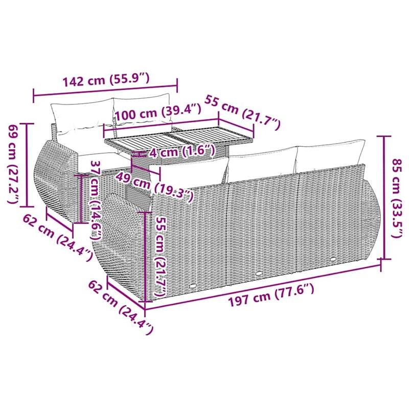vidaXL Garden Sofa Set Black, Cream - 21.7 x 39.4 x 28.7