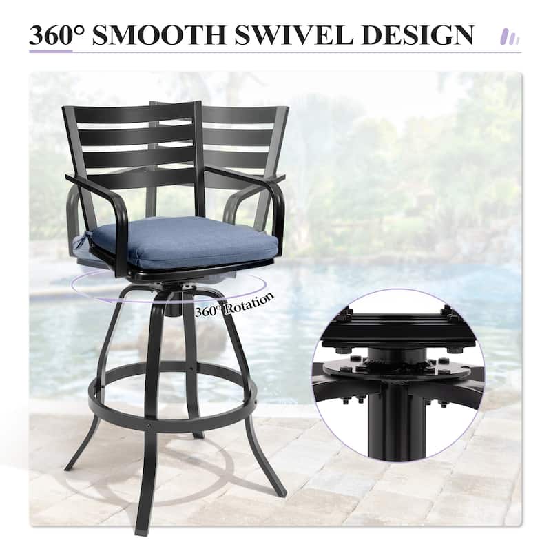 Crestlive Outdoor Cast Aluminum Swivel Bar Stool with Sunbrella Cushion - 18.5" W x 18.5" D x 45.67" H