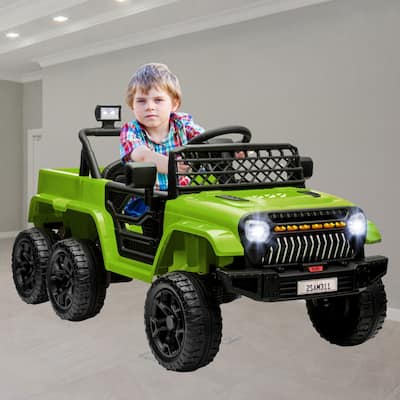12V Kids Ride-On 4x4 Truck with Back Trailer, Remote Control, Spring Suspension, Music, LED Lights, and Horn for Ages 3-8