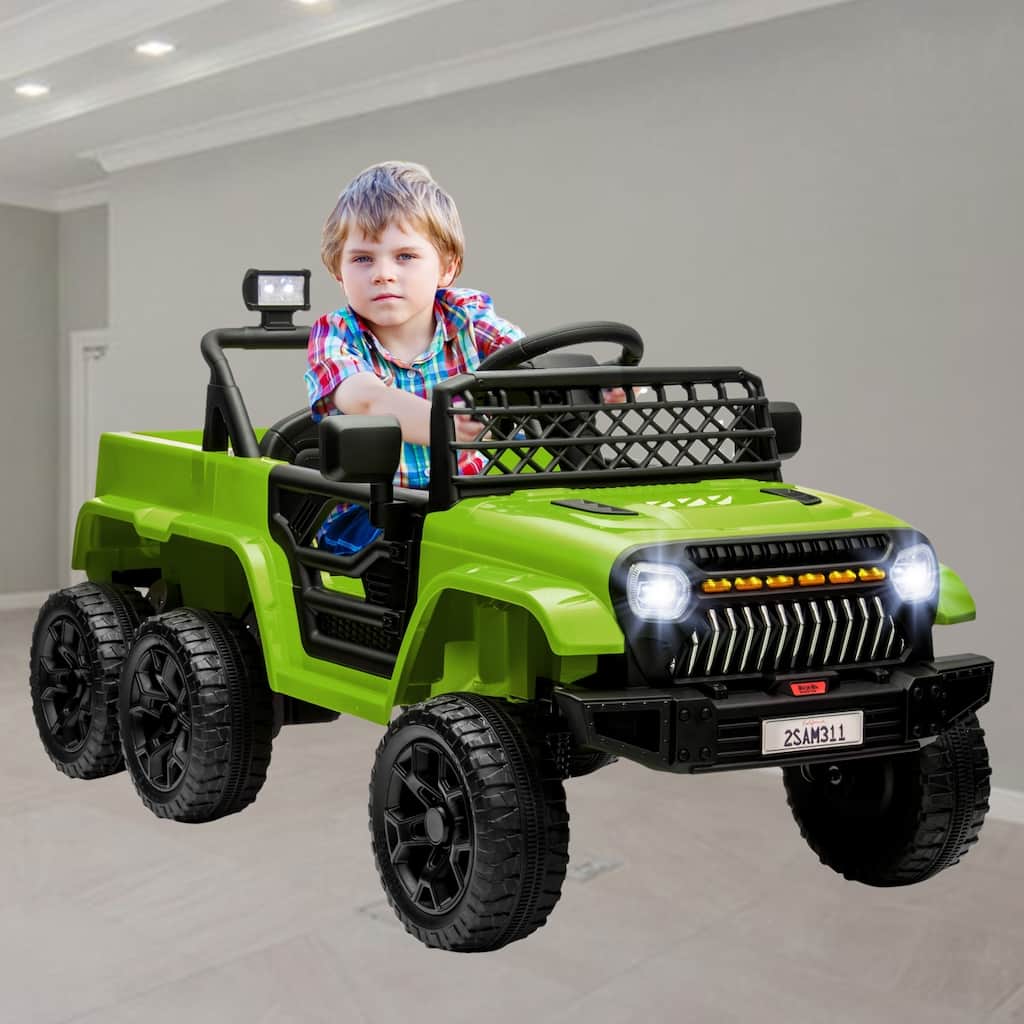 12V Kids Ride-On 4x4 Truck with Back Trailer, Remote Control, Spring Suspension, Music, LED Lights, and Horn for Ages 3-8