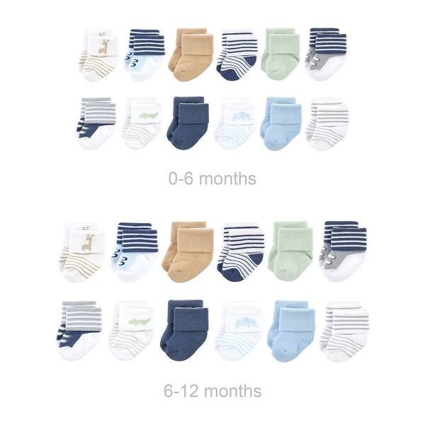 slide 1 of 1, Luvable Friends Infant Boy Grow with Me Cotton Terry Socks, Safari, 0-6 and 6-12 Months - Safari 24-Pack 0-6 and 6-12 Months - Safari 24-Pack