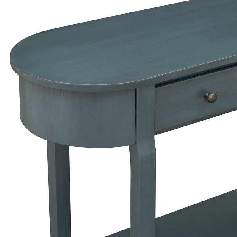 Curved Console Table with 2 Storage Drawers and Metal Handles, Wooden Hallway Tables Entryway Table wOpen Storage Shelf