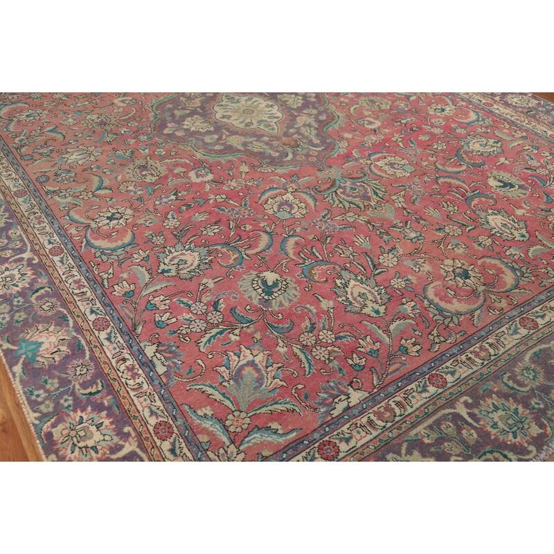 Pink Tabriz Persian Area Rug Hand-Knotted Wool Carpet - 9'0" x 12'5"