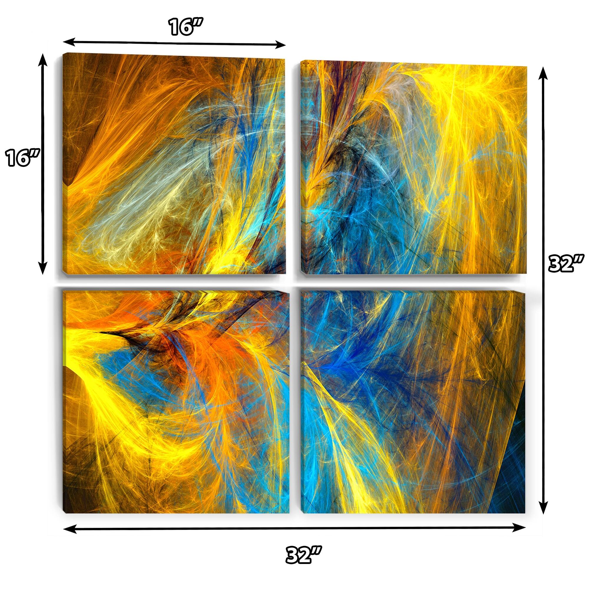 Designart "Gold and Blue Psychedelic Pattern" Abstract Canvas Wall Art