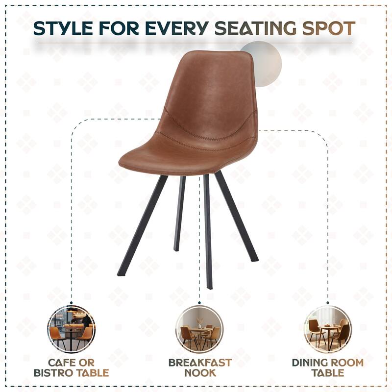 Markley Ergonomic Mid-back Leather Upholstered Foam Padded Dining Chair with Metal Legs and Floor-Protecting Caps (Set of 2)