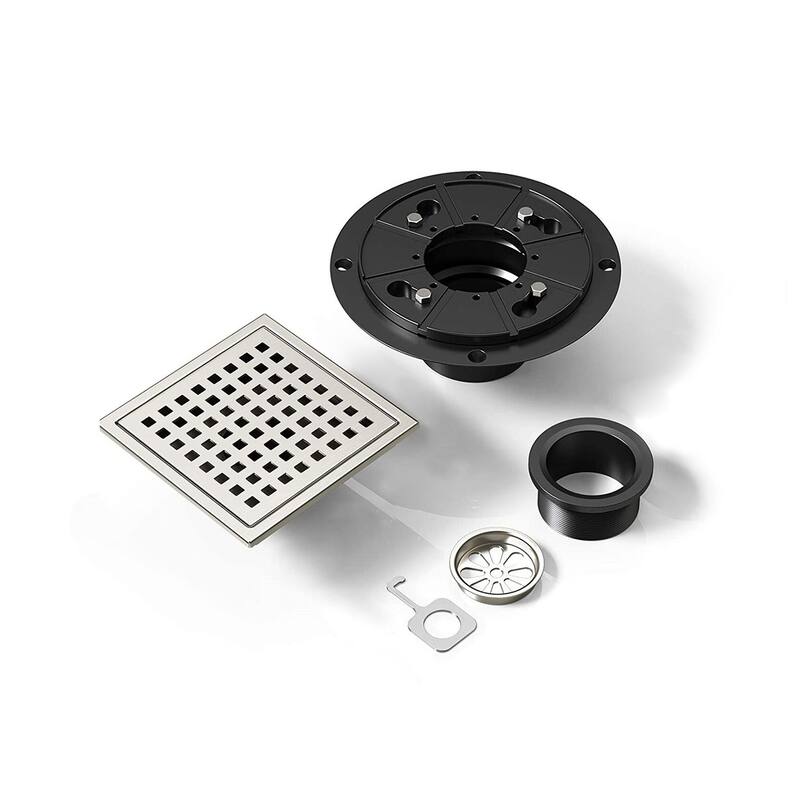 6" Square Shower Floor Drain - Brushed Nickel