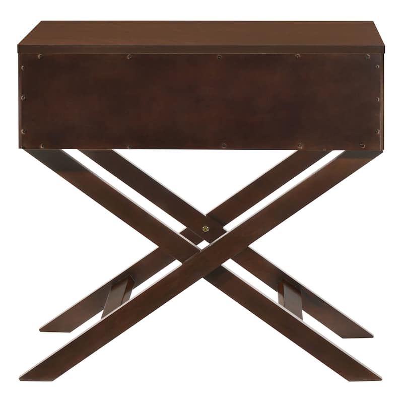 Cappuccino Nightstand with Croc Textured Drawer Front, 25x27x16 Modern Bedside Storage Table for Bedroom Essentials