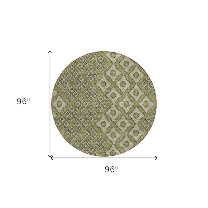 Green And Gray Round Geometric Washable Indoor Outdoor Area Rug - 8' Round