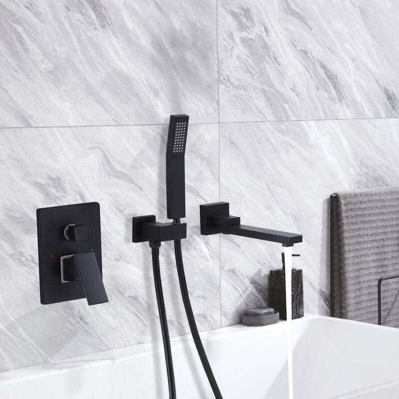 Modland Luxury Wall Mounted Bathtub Faucet With High-pressure Handheld Shower and Tub Spout - Matte Black