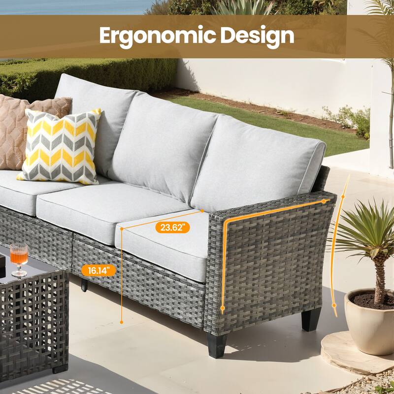 XIZZI Patio Wicker Furniture Conversation Set with Swivel Chairs