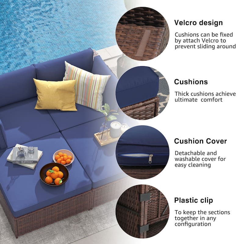 4-Piece Patio Sectional Sofa Wicker Furniture Set Outdoor daybed With Water resistant cushion