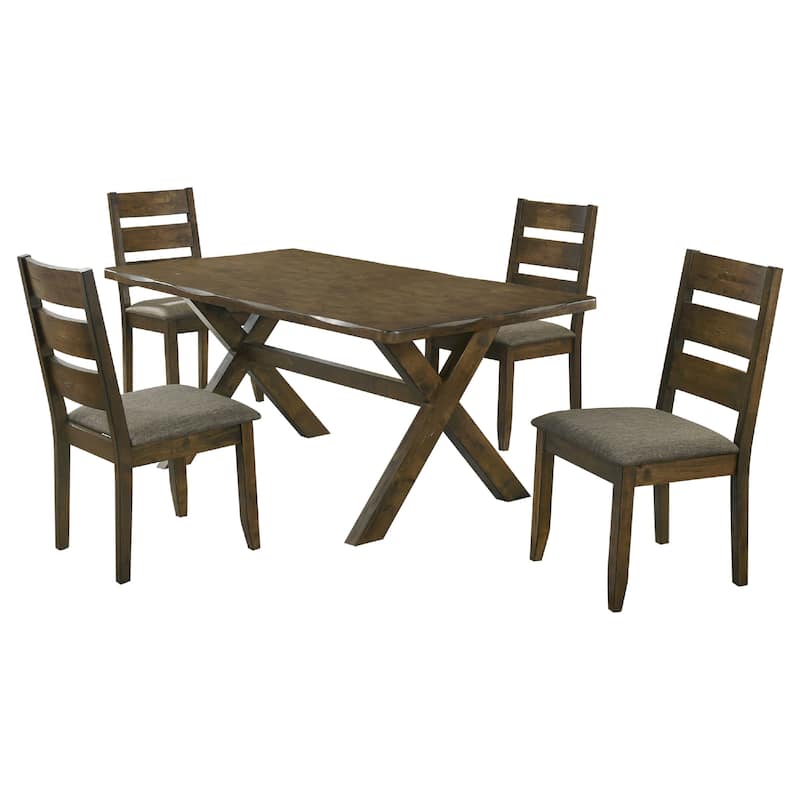 Siny 5pc Dining Table Set, Nutmeg Brown Finish, 4 Padded Side Chairs