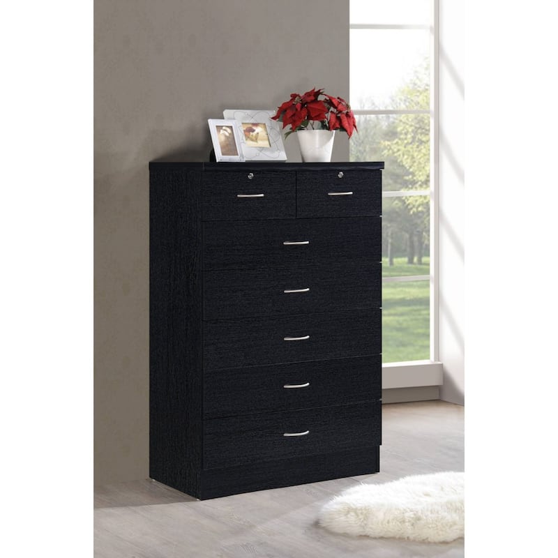 48" Black and Silver Rectangular 7-Drawer Chest with Locks