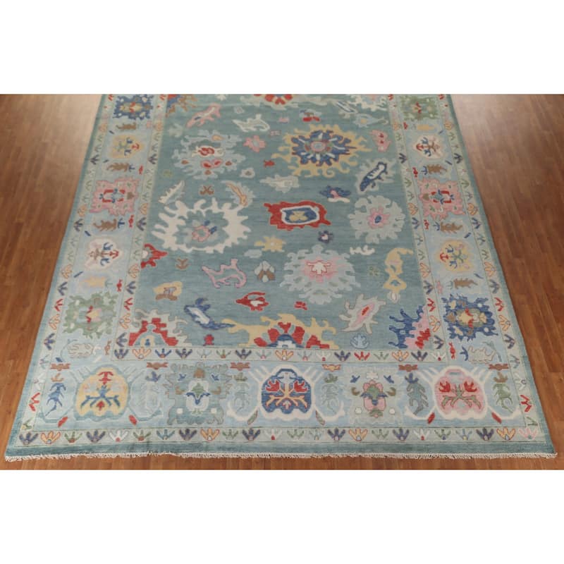 Blue Floral Oushak Oriental Large Area Rug Handmade Wool Carpet - 11'10"x 14'8"