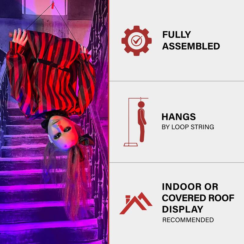 Haunted Hill Farm Drucilla the Animatronic Upside-Down Zombie Woman, Sound, and Light-Up Eyes for Halloween Decoration